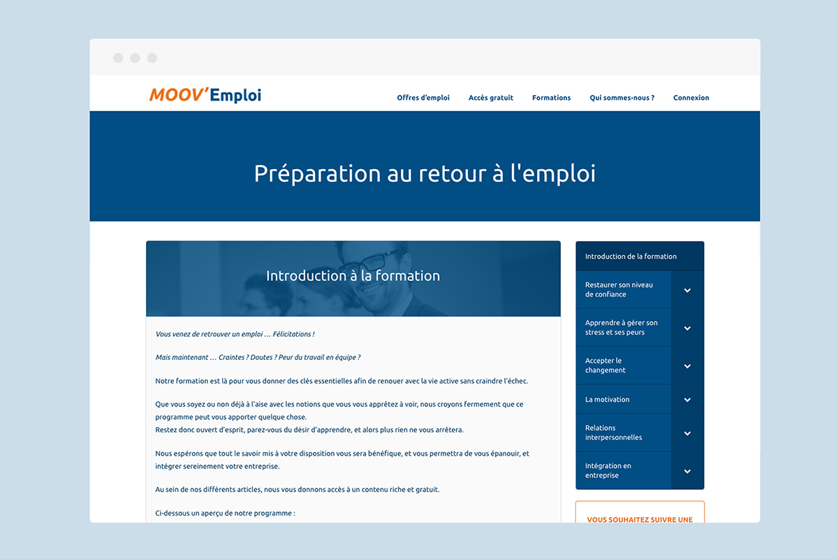 Page de formation site web Moov'Emploi